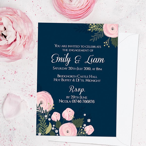 Engagement Party Invitations - Navy and Pink Floral