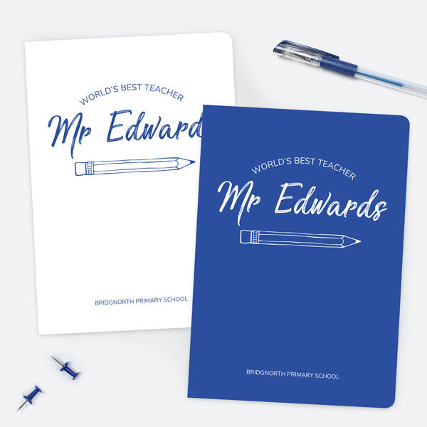 Neat Pencil - Blue - Personalised A5 Exercise Books - Pack of 2