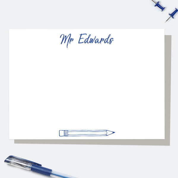 Neat Pencil - Blue - Personalised A6 Note Card - Pack of 10