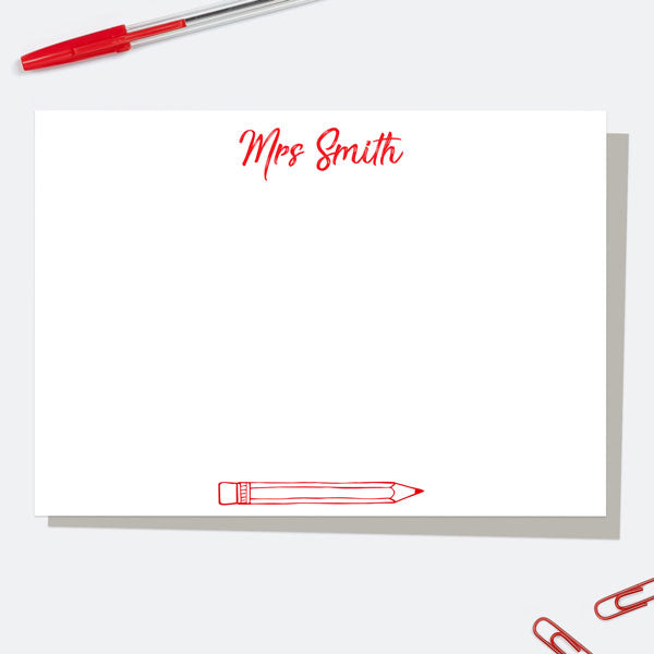 Neat Pencil - Red - Personalised A6 Note Card - Pack of 10