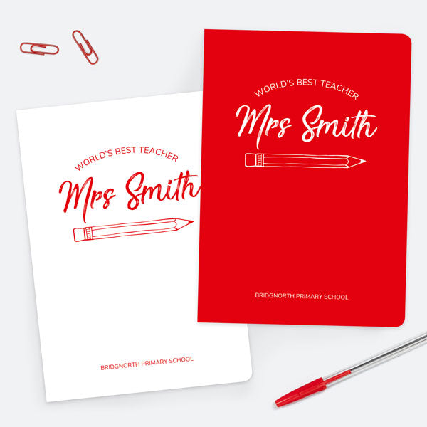 Neat Pencil - Red - Personalised A5 Exercise Books - Pack of 2