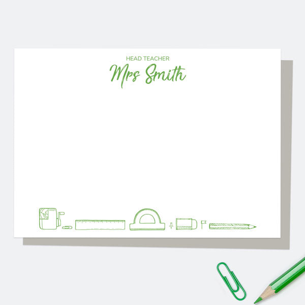 Neat Stationery Collage - Green - Personalised A6 Note Card - Pack of 10
