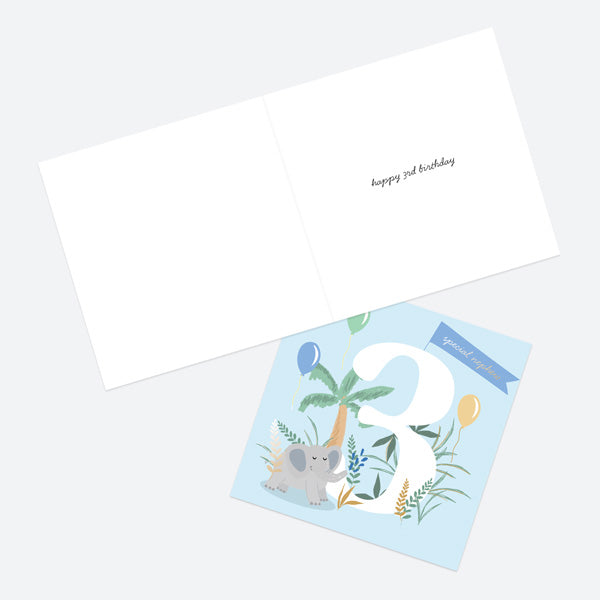 Luxury Foil Nephew Birthday Card - Animal World - Elephant - 3rd Birthday
