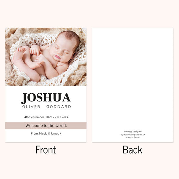 Baby Announcement Cards - Neutral Photo Typography - Pack of 10