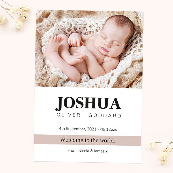 Baby Announcement Cards - Neutral Photo Typography - Pack of 10