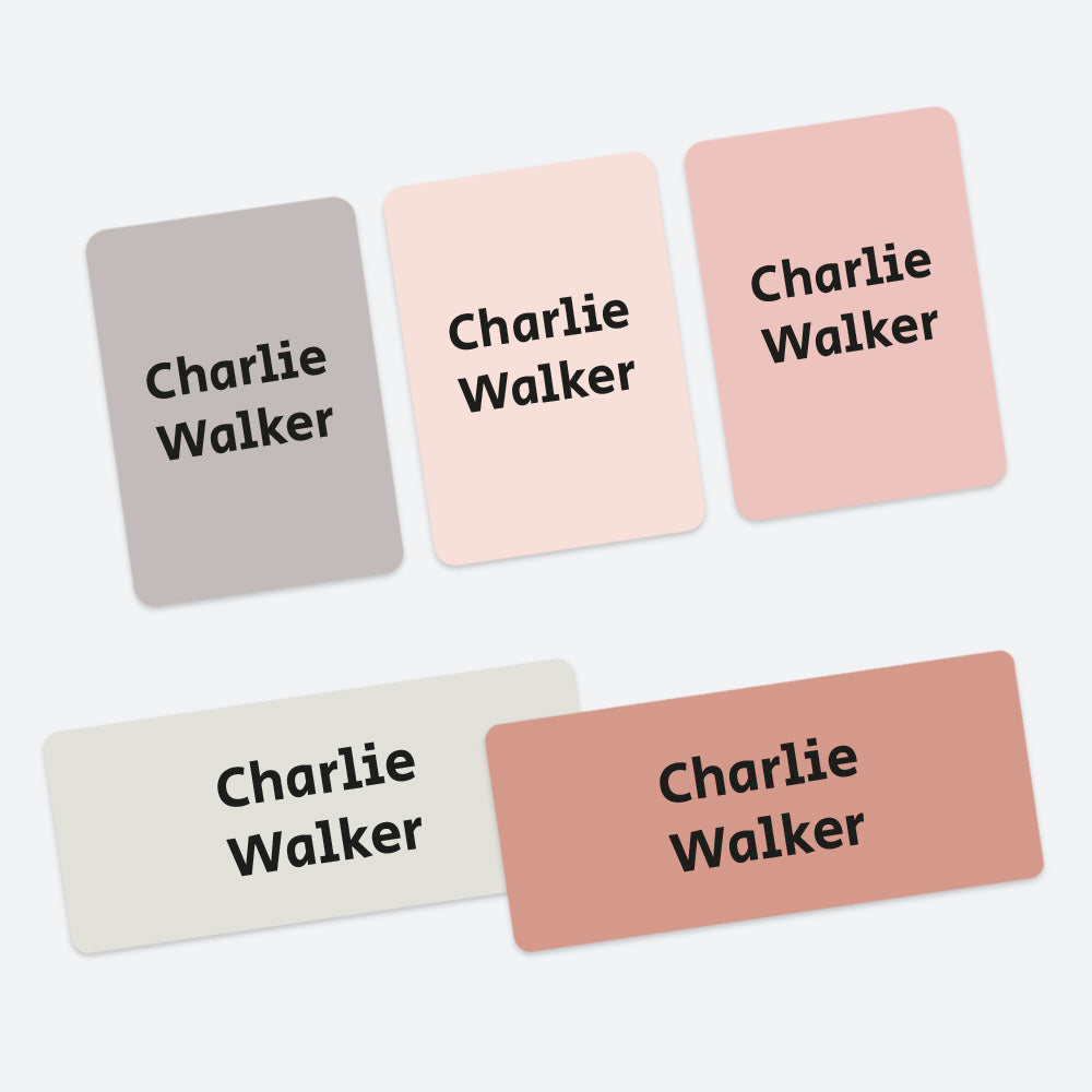 Mixed Pack Personalised Stick On Waterproof Name Labels - Neutrals Mix - Pack of 43
