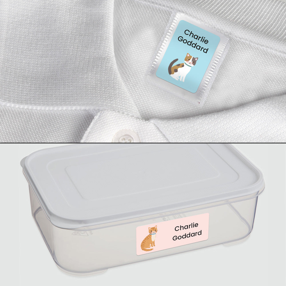 Stick On Waterproof Name Labels - Cute Cats - Pack of 43