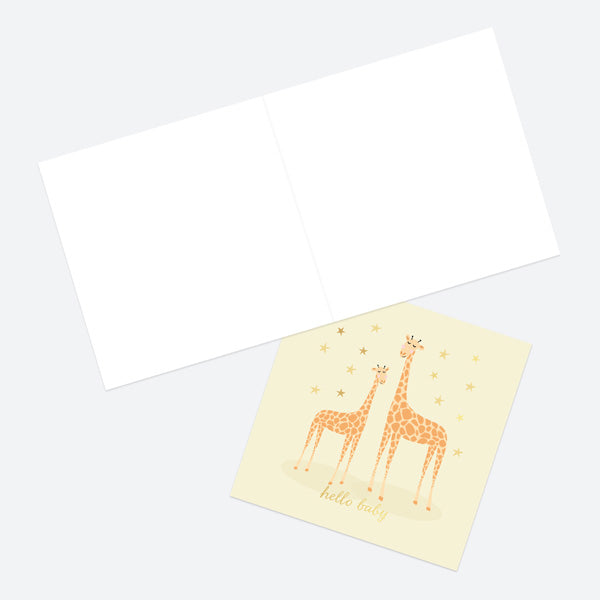 Luxury Foil New Baby Card - Animal World - Giraffe - Hello Baby