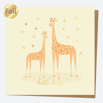 Luxury Foil New Baby Card - Animal World - Giraffe - Hello Baby