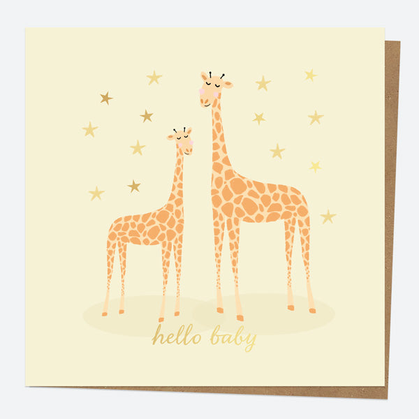 Luxury Foil New Baby Card - Animal World - Giraffe - Hello Baby