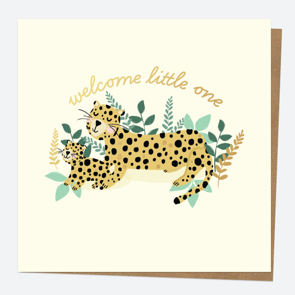 Luxury Foil New Baby Card - Animal World - Leopard - Welcome Little One