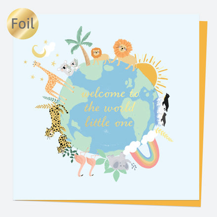 Luxury Foil New Baby Card - Animal World - Welcome To The World