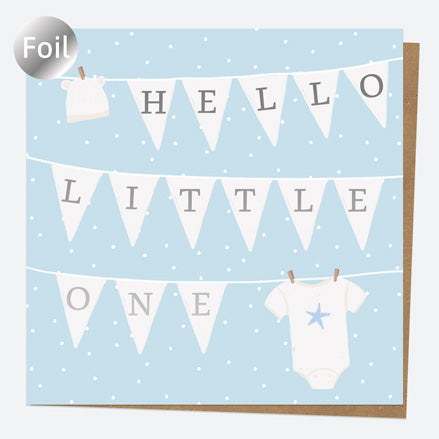 Luxury Foil New Baby Card - Dotty Washing Line - Blue