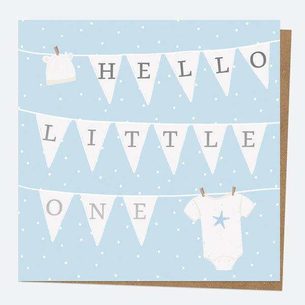Luxury Foil New Baby Card - Dotty Washing Line - Blue