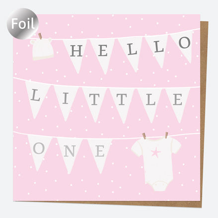 Luxury Foil New Baby Card - Dotty Washing Line - Pink