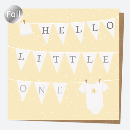 Luxury Foil New Baby Card - Dotty Washing Line - Yellow