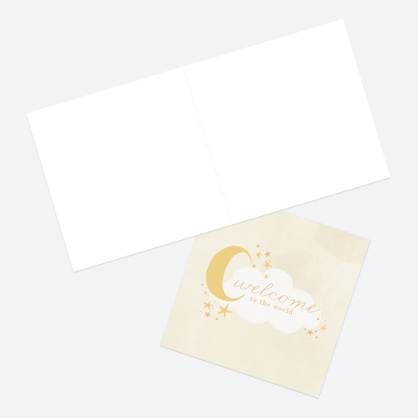 Luxury Foil New Baby Card - Moon & Clouds - Yellow