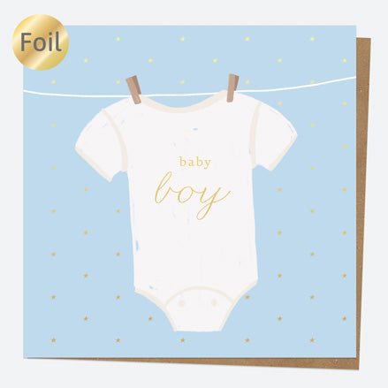 Luxury Foil New Baby Card - Vest - Baby Boy