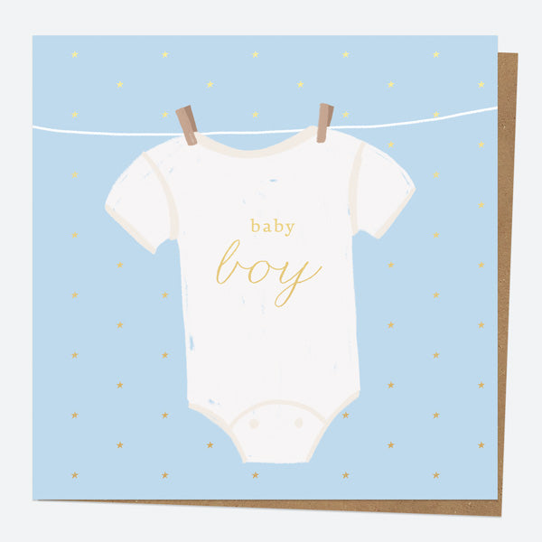 Luxury Foil New Baby Card - Vest - Baby Boy