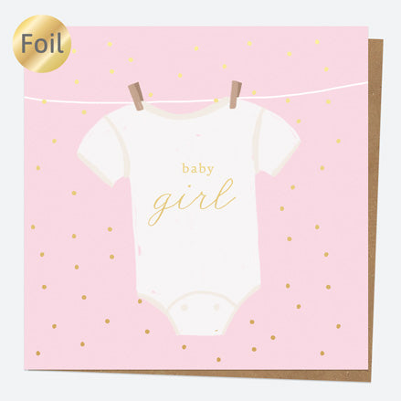 Luxury Foil New Baby Card - Vest - Baby Girl