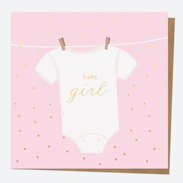 Luxury Foil New Baby Card - Vest - Baby Girl