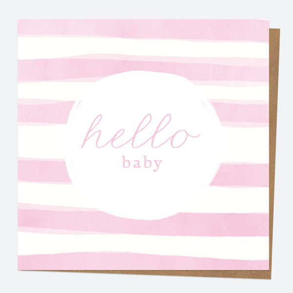 New Baby Card - Watercolour Stripes - Pink