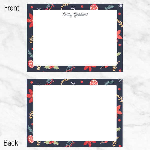 Navy Festive Foliage - Personalised A6 Note Card