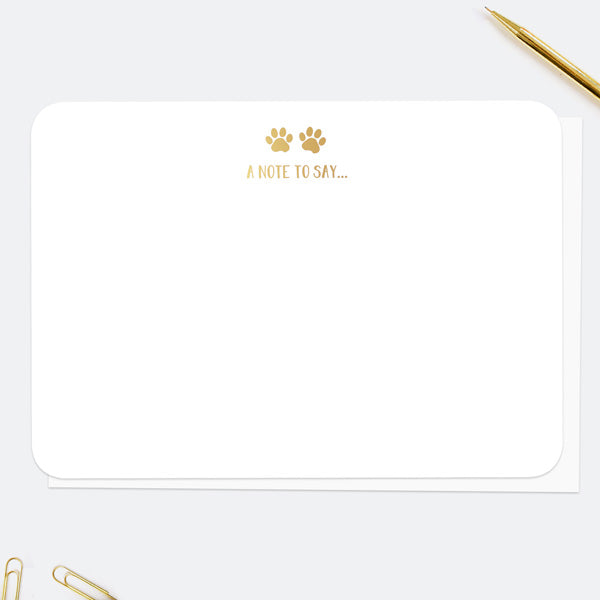 Gold Paw Prints - A Note To Say - Note Cards - Pack of 10
