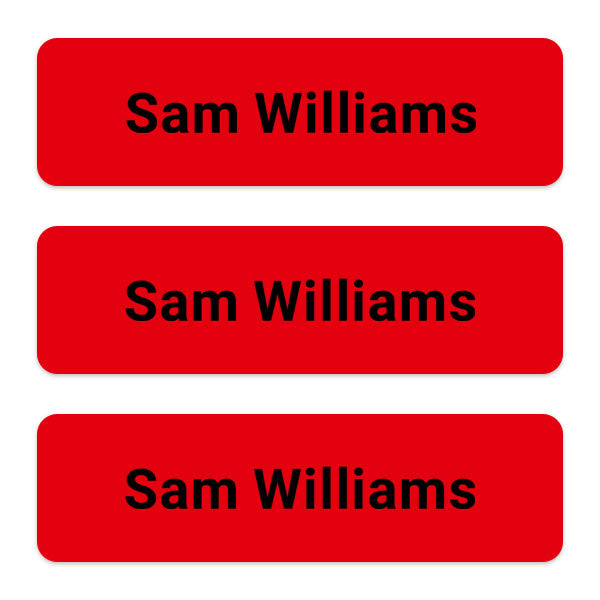 Office Work - Medium Personalised Stick On Waterproof (Equipment) Name Labels - Red - Pack of 36