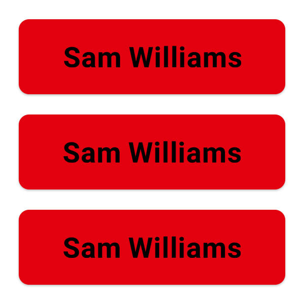 Office Work - Medium Personalised Stick On Waterproof (Equipment) Name Labels - Red - Pack of 36