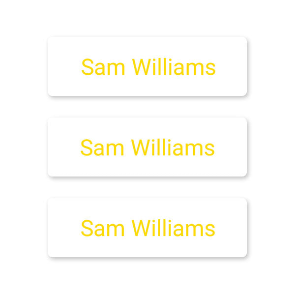 Office Work - Small Personalised Stick On Waterproof (Equipment) Name Labels - Yellow Text - Pack of 60