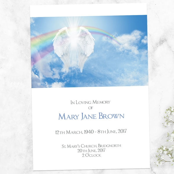 Funeral Order of Service - Angelic Wings & Rainbow