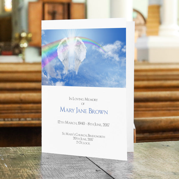 Funeral Order of Service - Angelic Wings & Rainbow