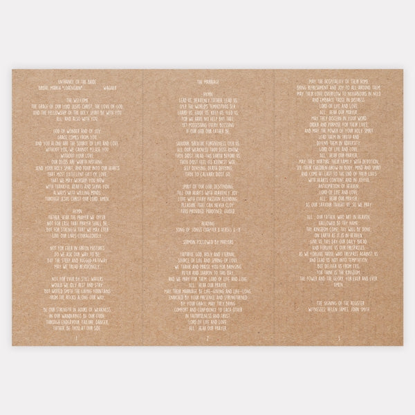 Rustic Wedding Charm Order of Service Concertina