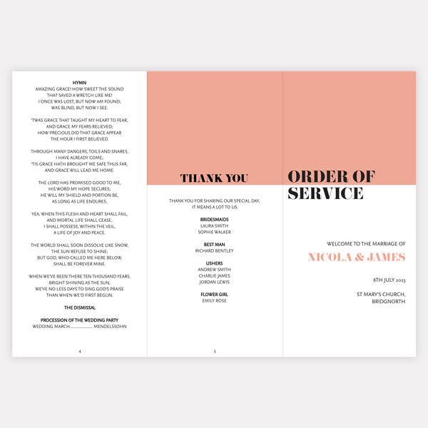Colour Block Typography Order of Service Concertina