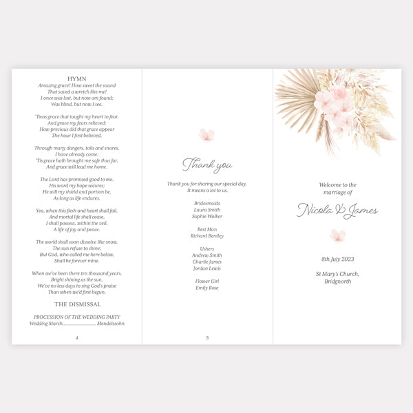 Pampas Floral Order Of Service Concertina