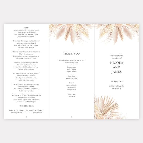 Pampas Grass Order Of Service Concertina