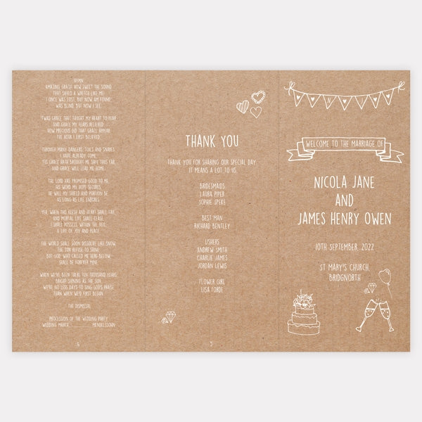 Rustic Wedding Charm Order of Service Concertina