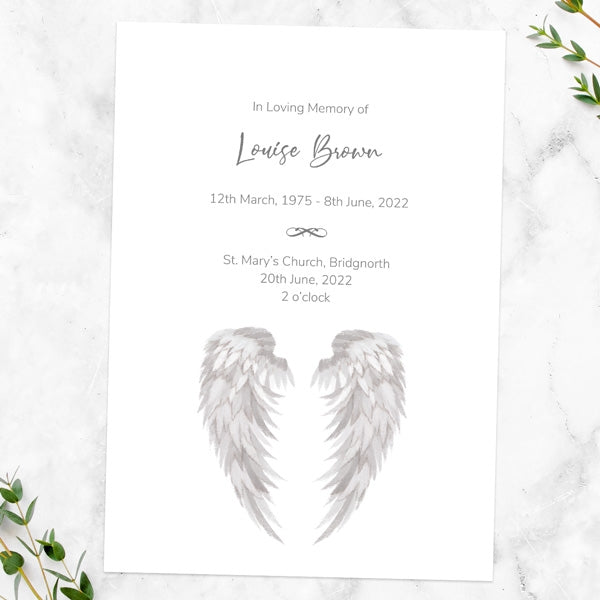 Funeral Order of Service - Grey Angel Wings