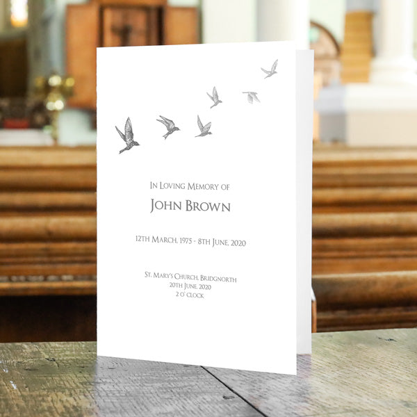 Funeral Order of Service Booklet - Grey Flying Birds - Fast Delivery at ...
