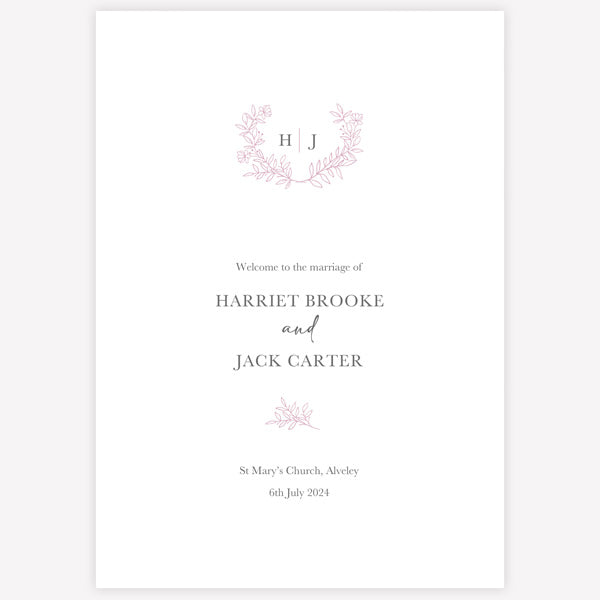 Monogram Floral Crest Order Of Service - Fast Delivery at Dotty About Paper