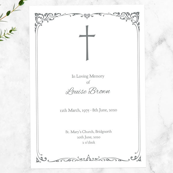 Funeral Order of Service - Ornate Cross Border