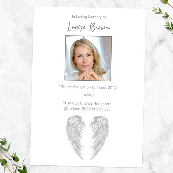Foil Funeral Order of Service - Silver Angel Wings