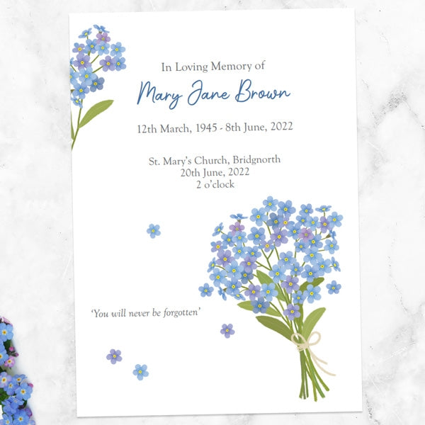 Funeral Order of Service - Watercolour Forget Me Nots