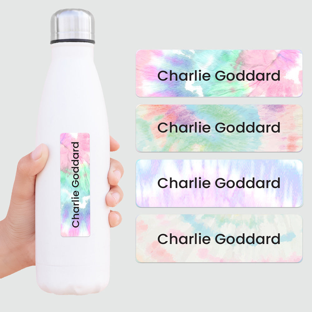 No Iron Small Personalised Stick On Waterproof Name Labels - Tie Dye - Pack of 64