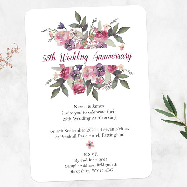25th Wedding Anniversary Invitations - Painted Flowers