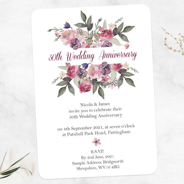 50th Wedding Anniversary Invitations - Painted Flowers
