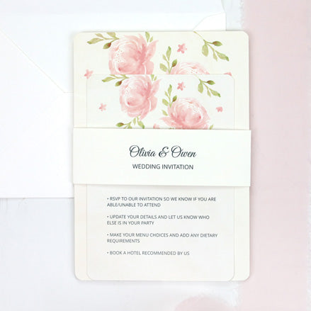 Painted Peonies - Wedding Invitation & Information Card Suite