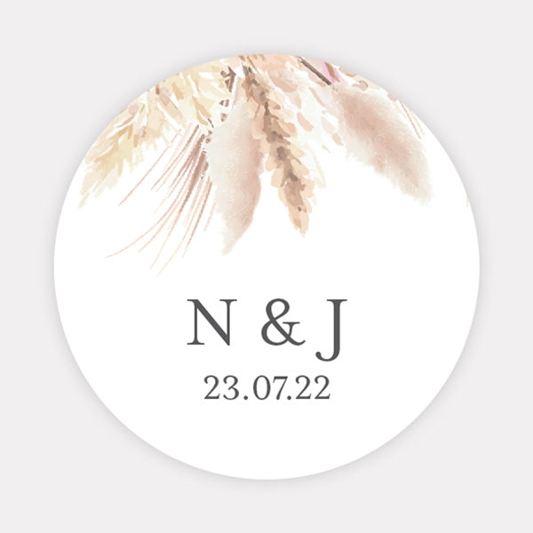 Pampas Grass Wedding Stickers - Pack of 35