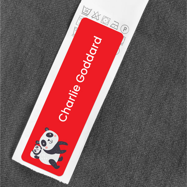 Medium Personalised Stick On Waterproof (Clothing/Equipment) Name Labels - Panda - Pack of 36